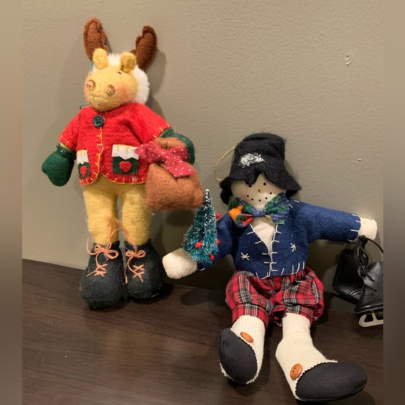 Adorable Plush Snowman & Moose, Gently Used, String Attached for Ornament Use - Picture 1 of 16